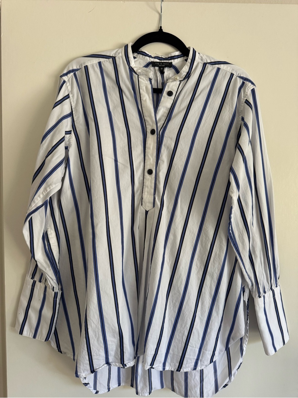 rag & bone White Button Shirt with Blue and Black Stripes